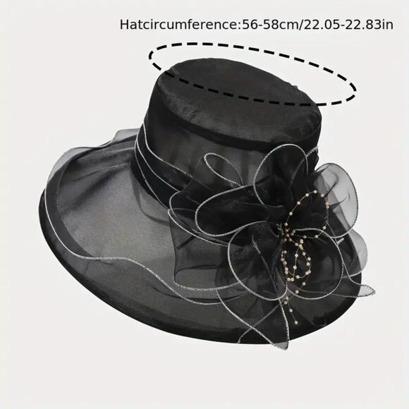 Organza Bucket Hat with Wide Brim for Church, Bridal, Tea Party & Weddings Beige - Picture 2 of 2